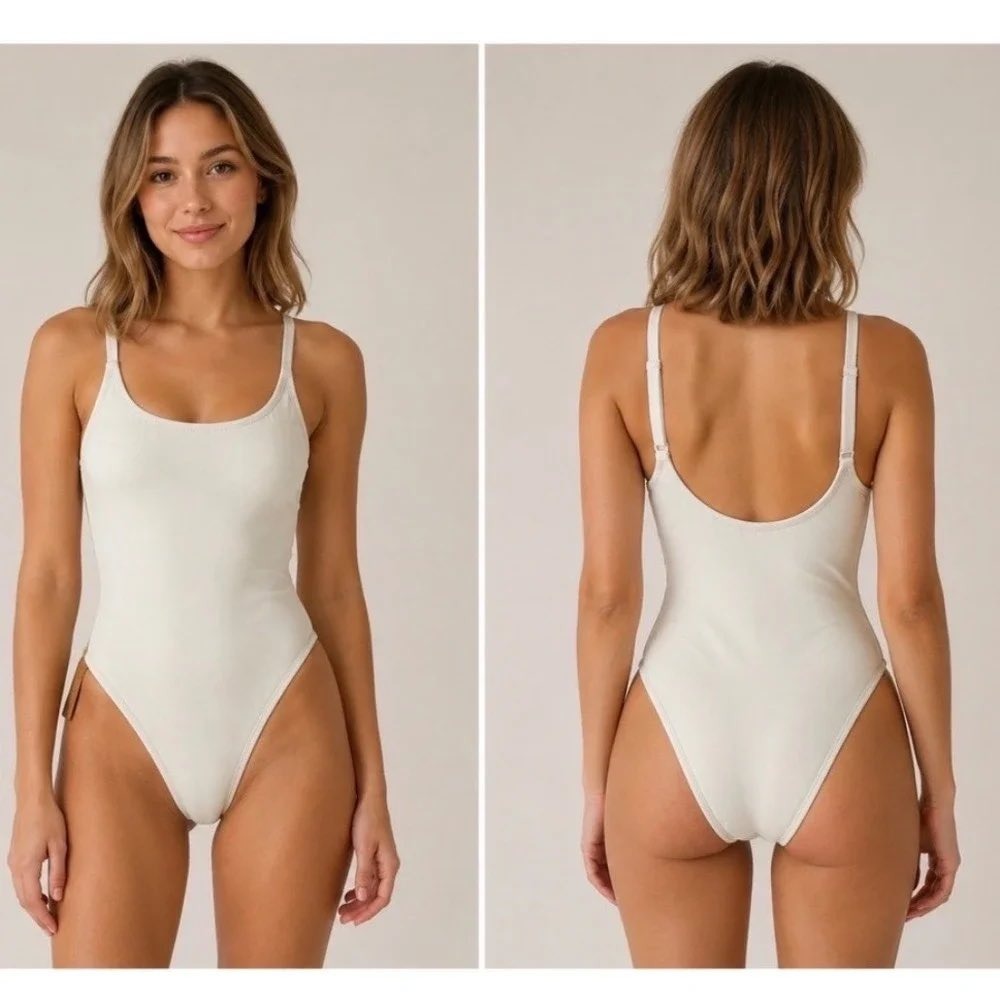 NEW SKIMS Recycled Swim Scoop Neck One Piece Snow White Womens Small